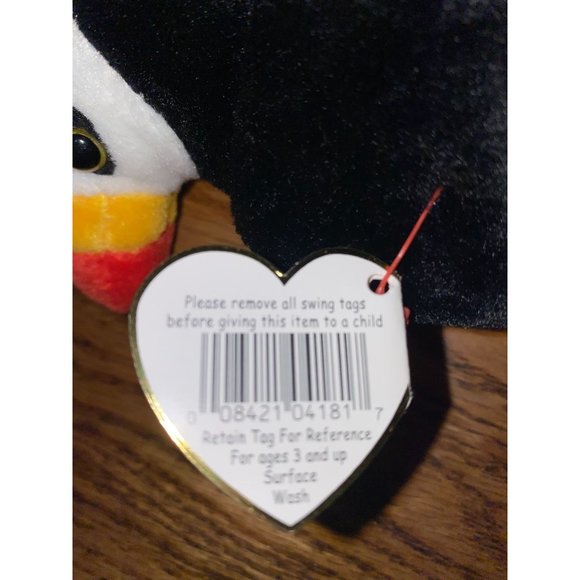 1997 Ty Puffer Beanie Babies Puffin PE Pellets Vintage Tag Errors Red Yellow Bla - Picture 7 of 10